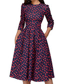 Simple Flavor Women's Floral Vintage Dress Elegant Midi Evening Dress 3/4 Sleeves