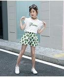 Girls Birthday Outfits Size 7-8 Little Kids Short Sleeve White Top Green Shorts Set
