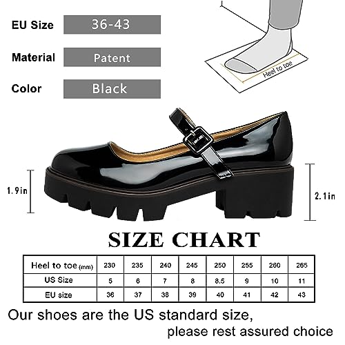 Women's Round Toe Ankle Strap Mary Janes Platform Low Heel Chunky Pumps Oxford Dress Shoes Black