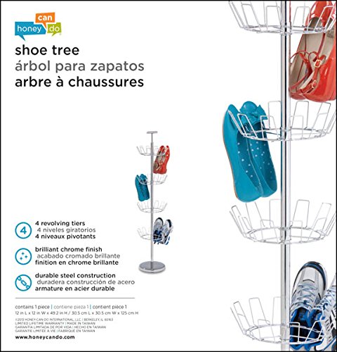 Honey-Can-Do SHO-01483 Shoe Tree with Spinning Handle, Chrome, 4-Tier