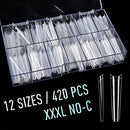 No C Curve Extra Long Coffin Nail Tips 420PCS Clear XXXL Acrylic False Nails Soft Gelly