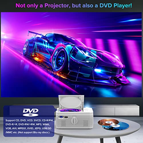 HD Bluetooth Projector Built in DVD Player, Mini Video Projector 1080P Supported