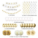 Gold Birthday Party Decorations ,Happy Birthday Banner, Gold White Birthday