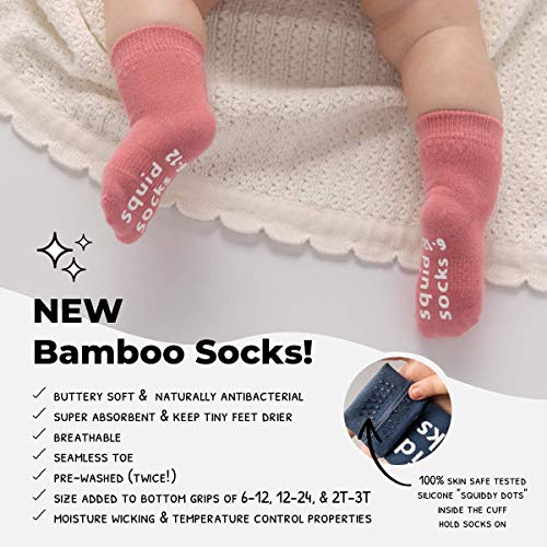 Bamboo Socks for Girls & Boys, 6M,12M, 2T - 3T, Unisex Grippy Socks that Stay On