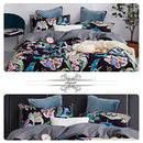 Floral Leaves Pattern Duvet Cover King Black Duvet Cover Set Grey Bedding Set