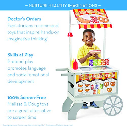 Wooden Snacks and Sweets Food Cart - 40+ Play Food pcs, Reversible Awning