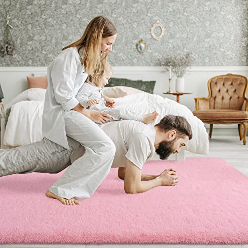 Shaggy Rugs Soft Fluffy Carpets, Fuzzy Rugs for Bedroom Rectangular Rugs 4' x 6' Pink