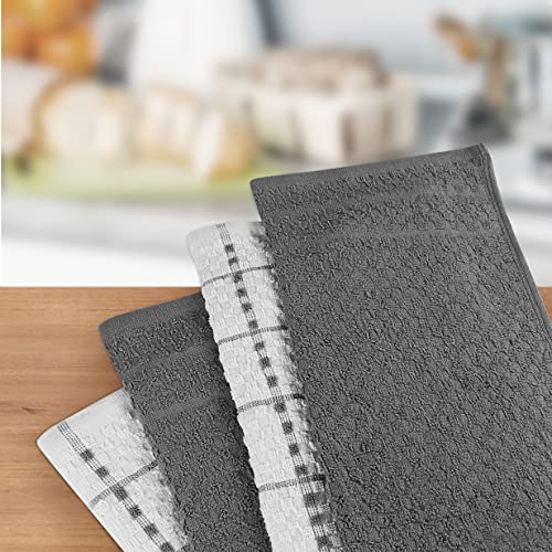 Kitchen Towels, 15 x 25 Inches, 100% Ring Spun Cotton (12 Pack, Grey)