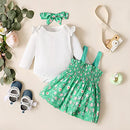 Infant Girl Birthday Dress Suspender Print Skirt Long Sleeve Bodysuits Green 6M