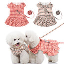 Frienda 2 Pieces Pet Dog Dresses Puppy Skirt with Leash Dog Plaid Dresses