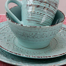 Elama Embossed Stoneware Ocean Dinnerware Dish Set, 16 Piece, Turquoise