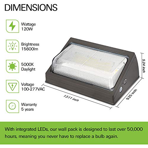 120W LED Wall Pack Light with Dusk-to-Dawn Sensor,15600lm 5000K Daylight