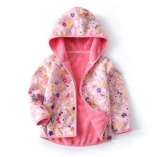 Toddler Polar Fleece Jacket Hooded Baby Boys Girls Autumn Winter Long Sleeve Thick Warm Outerwear,Pink,2-3T