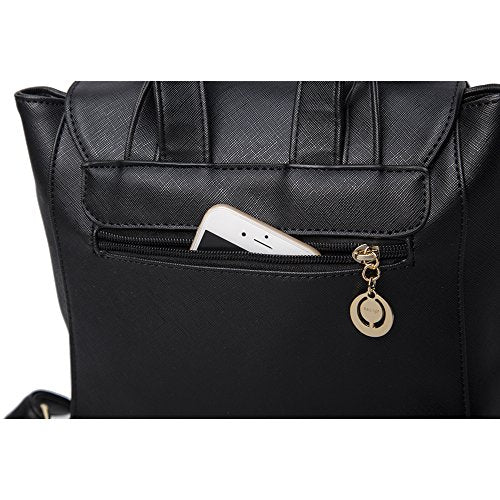 Fashion Shoulder Bag Rucksack PU Leather Women Girls Ladies Backpack Travel bag (Black)