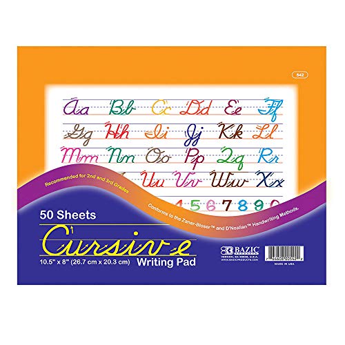 BAZIC Cursive Writing Pad, 10.5 x 8 Inch