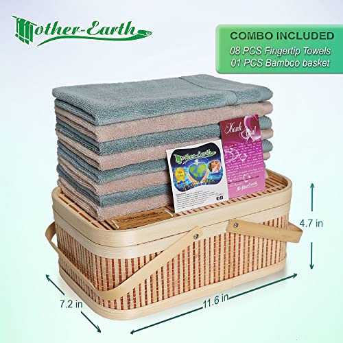 Hand Towels for Bathroom, Fingertip Towels Set in Bamboo Basket - 11x18 inches