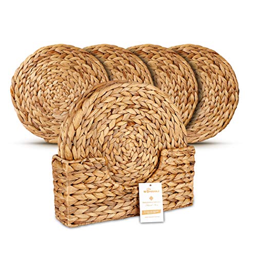Wovanna Woven Placemats for Dining Table - Set of 4 Adorable Thick Rustic Round