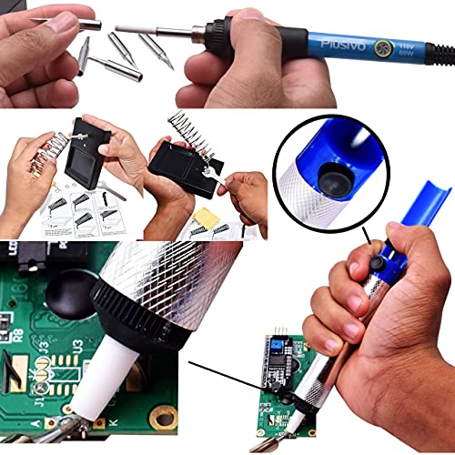 Soldering Iron Kit - Soldering Iron 60 W Adjustable Temperature, Solder Wire, Tweezers, Soldering Iron Stand, Soldering Iron Tips Set, Desoldering Pump, Solder Wick, Heatshrink Tubes [110 V, US Plug]