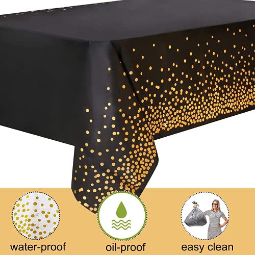 2 Pack Black and Gold Tablecloth for Rectangle Tables Gold Dot Disposable Tablecloths