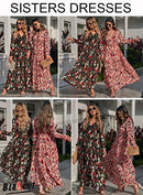 Womens Casual Floral Deep V Neck Long Sleeve Long Evening Dress Cocktail Party