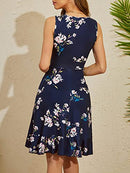 Sun Dresses Women Summer Casual Fit and Flare Floral Wrap V Neck Aline Dress