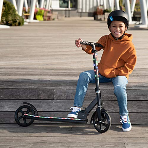 Folding Kick Scooter, Black - Wide Deck, Rear Foot Brake