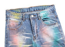 Men's Casual Color Printed Ripped Distressed Jeans Skinny Denim Pants