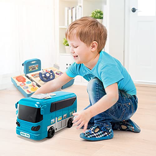 Kids Play Vehicle with Sound and Light, Educational Bus Driving Toy Gift for Toddlers