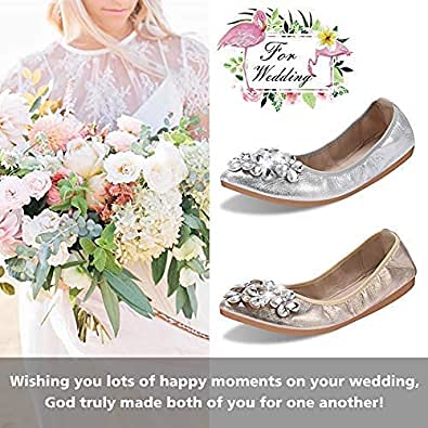 Women Ballet Flats Rhinestone Wedding Ballerina Shoes Foldable Sparkly Comfort Slip on