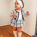 Toddler Baby Girl Plaid Skirt Set Long Sleeve Jacket Coat Tops Party Dress Tutu Skirt Fall Outfit Clothes (Black+White,6-12Months)