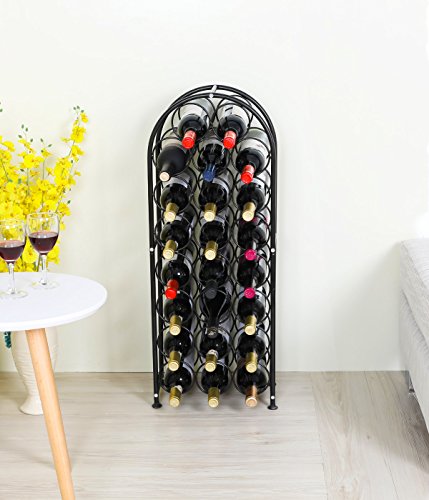 23 Bottles Arched Freestanding Floor Metal Wine Rack Wine Bottle Holders Stands, Black