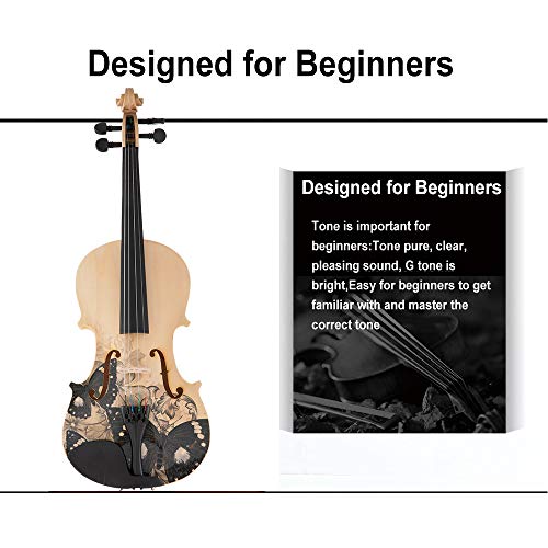 Aliyes Distinctive Artistic Violin Set Designed for Beginners/Students/Kids/adults with Hard Case,Bow,Rosin,Extra Strings (4/4/Full-size)