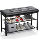 Ecoprsio Shoe Bench, 3 Tier Shoe Rack for Entryway, Metal Frame, Leather Bench Seat