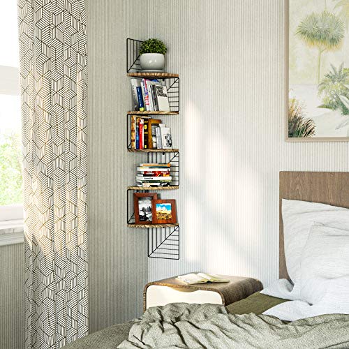 Corner Shelf Wall Mount of 5 Tier Rustic Wood Floating Shelves Wall Shelves