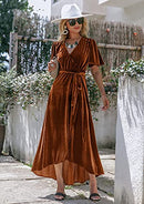 Women's Prom Fall Velvet Wrap Dress Cocktail Long Maxi Dress