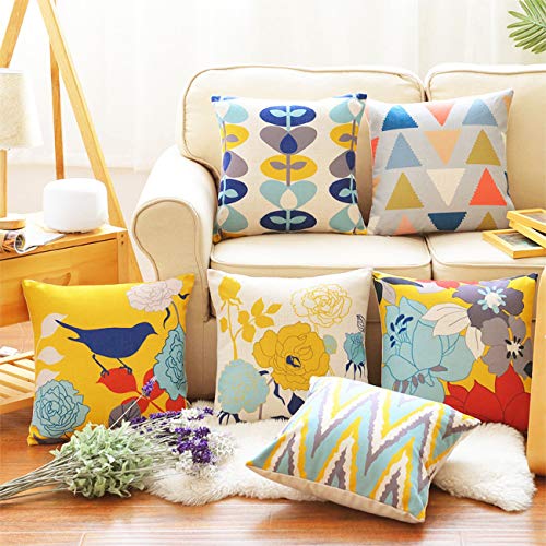 Blue and Yellow Pillow Covers Decorative for Couch Sofa Pack of 2