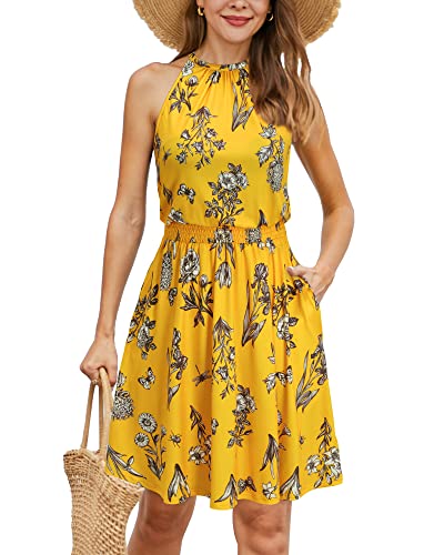 Women's Summer Sundress Halter Neck High Waist Floral Casual Dress