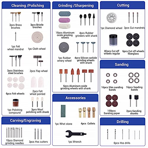 Rotary Tool Accessories Kit, APEXFORGE 357 Pieces 1/8"(3.2mm) Diameter