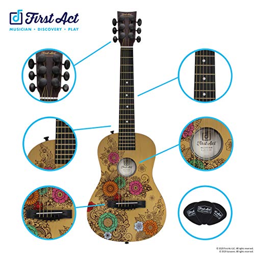 30 Inch - Top Features Flower Design - Brass Acoustic Guitar Strings, Tuning Gear, String