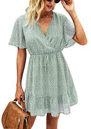 Women’s Summer Short Sleeve Ruffle Floral Dress Sexy V Neck