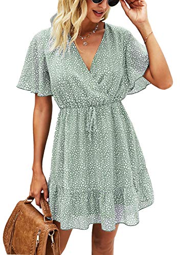 Women’s Summer Short Sleeve Ruffle Floral Dress Sexy V Neck