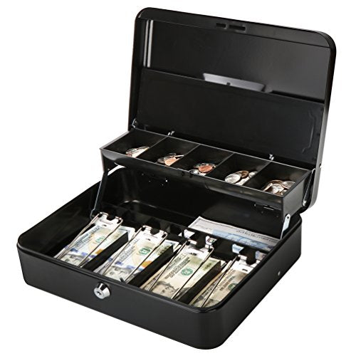 Large Cash Box with Lock - 2017 New Metal Money Box 100% Safe Black