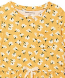 Girls' Long-Sleeve Elastic Waist T-Shirt Dress, Blue/Gold, Cat/Floral, Small