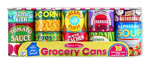 Grocery Cans Play Food Kitchen Accessory - 10 Stackable Cans With Removable Lids