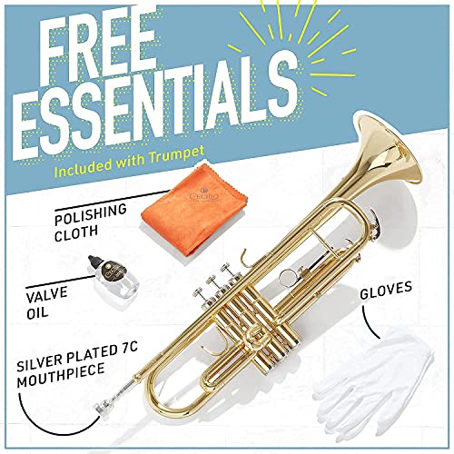Trumpets for Beginner or Advanced Student w/Case, Cloth, Oil, Gloves - Brass Musical Instruments