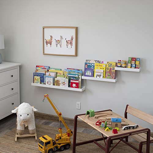 Wallniture Philly Floating Shelves for Wall, Varying Sizes White Bookshelf Set of 3 for Kids Room Decor, Bathroom Storage Shelf