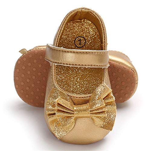 Infant Baby Girls Mary Jane Flats Shoes with Bowknot Non Slip Soft Sole PU Leather