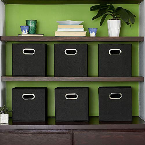 Foldable Fabric Storage Bins | Set of 6 Cubby Cubes With Handles | Black