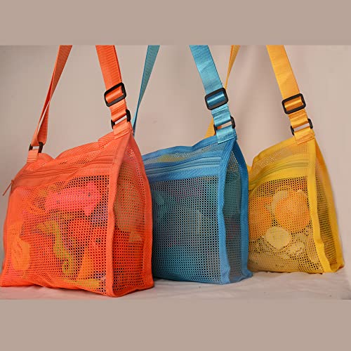 Beach Mesh Bag Beach Shell Bags for Holding Beach Shell,Toys (Blue&Yellow&Orange)