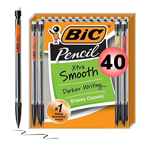 Xtra-Smooth Mechanical Pencils With Erasers, Medium Point (0.7mm), 40-Count Pack